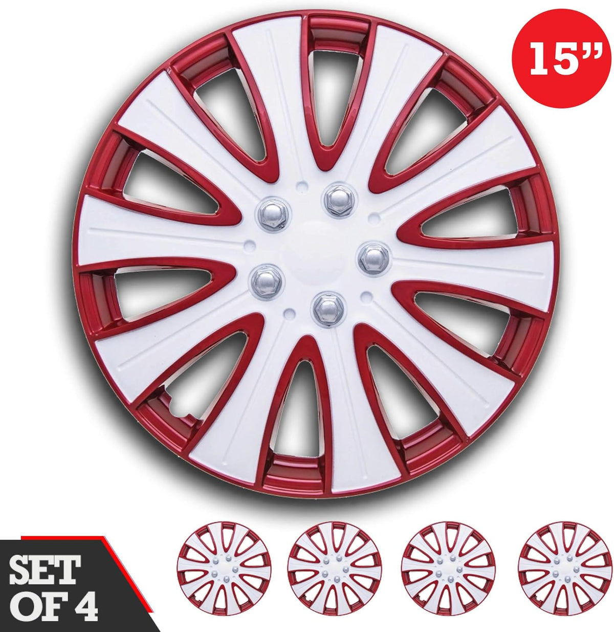 Set of 4 15inch Red and White Wheel HubCaps I695749