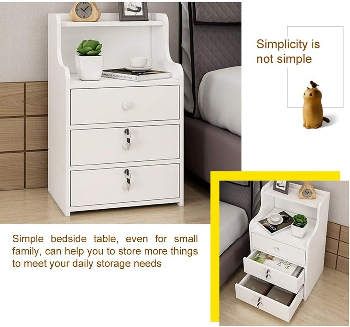 3 Drawer Wood Nightstand with Open Shelf P9235