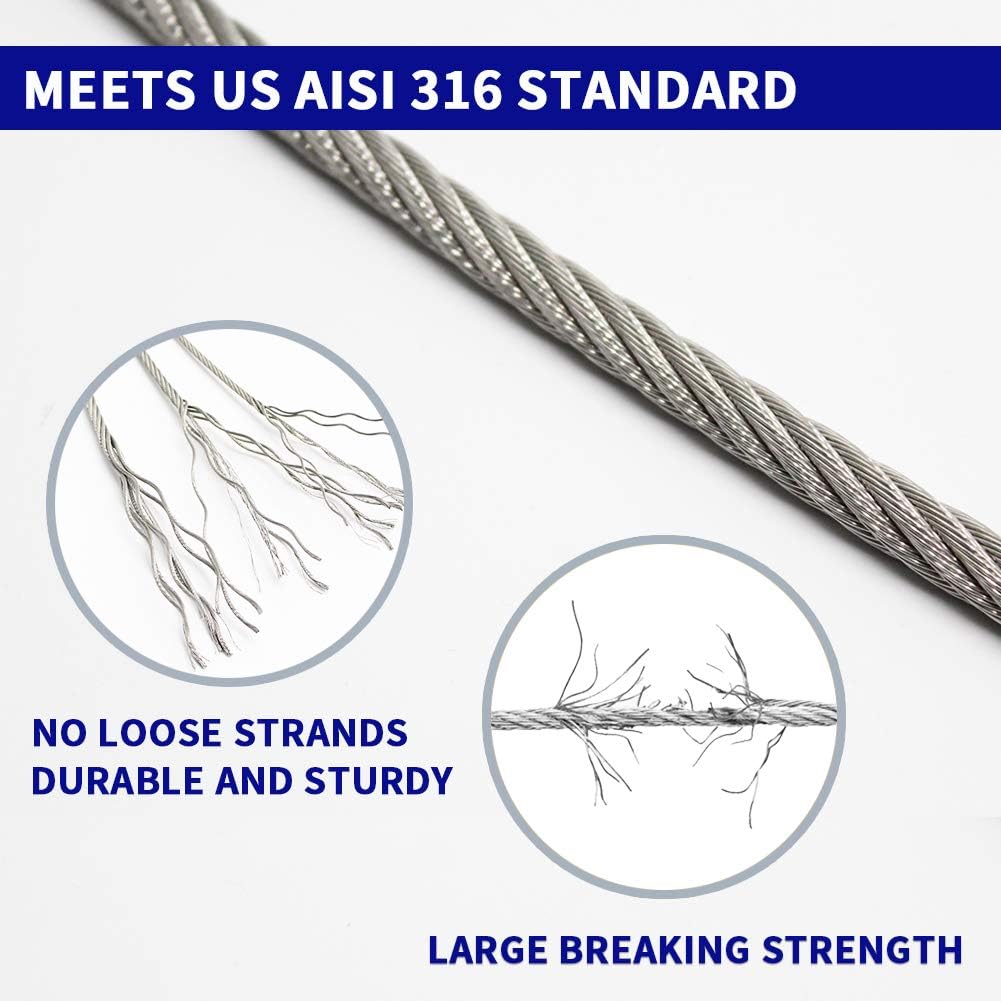 1/8 T316 Stainless Steel Cable with Cutter, 600FT 7 x 7 Strands Wire Rope X950
