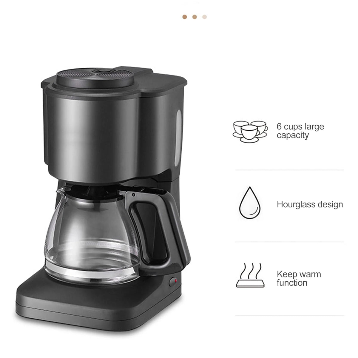 6 Cup Coffee Maker with Glass Carafe and Reusable Filter V756325