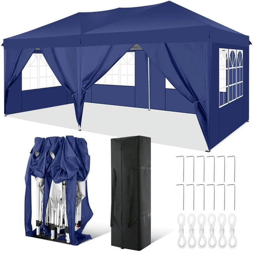 10' x 20' Pop Up Canopy Tent with 6 Removable Sidewalls and Carry Bag, White K732