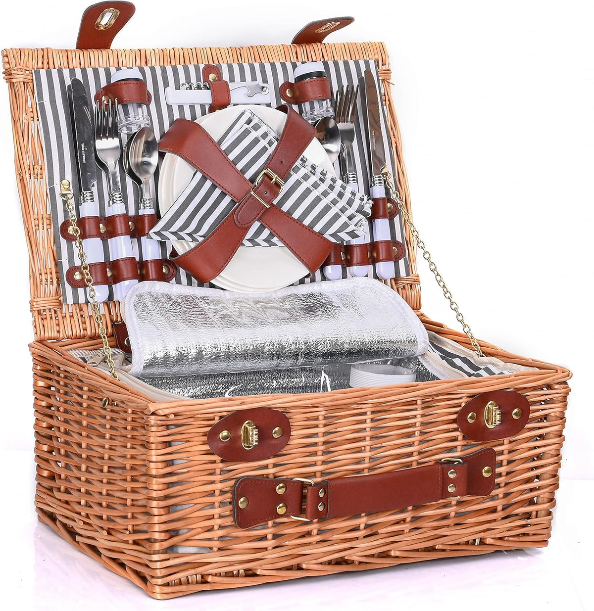 Wicker Picnic Basket for 4 with Insulated Liner M463