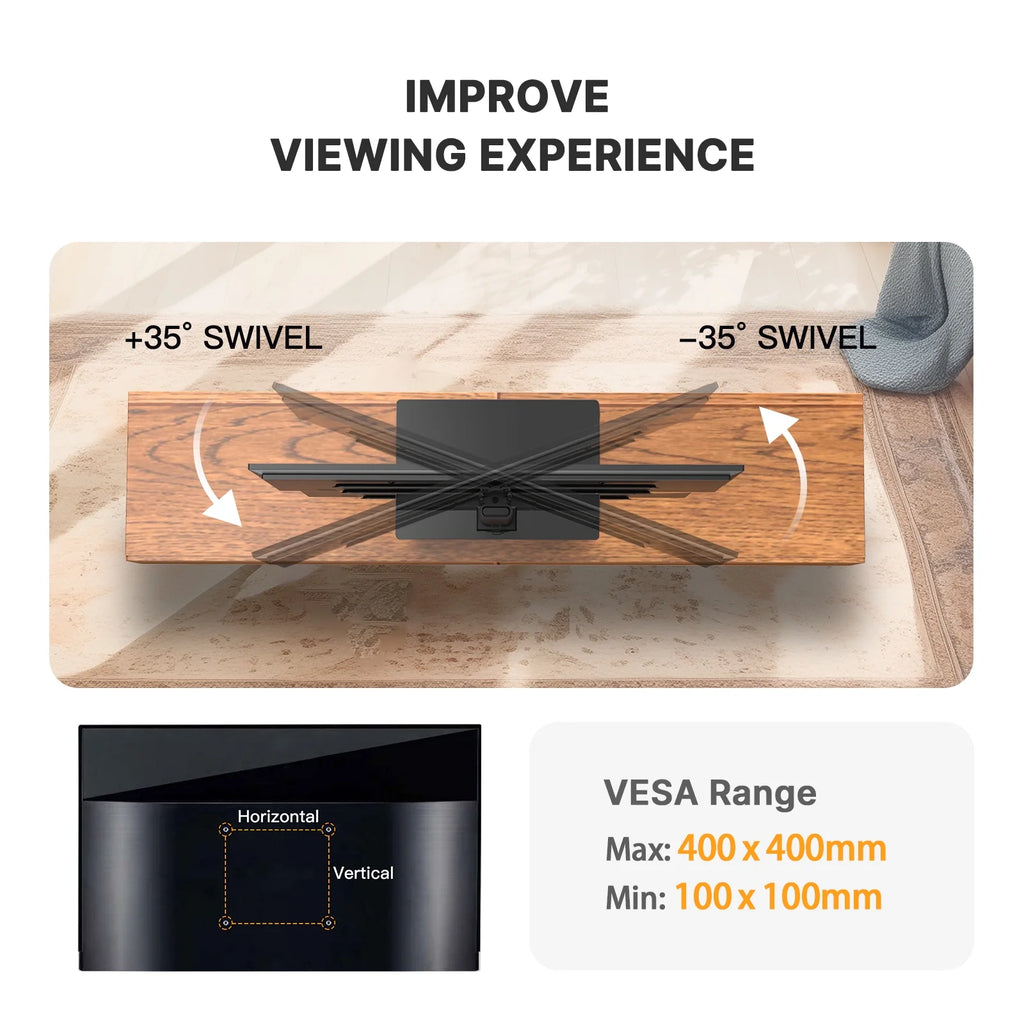 Black Universal Swivel Table Top TV Stand Glass Base for 32-65 inch TVs Z8414
