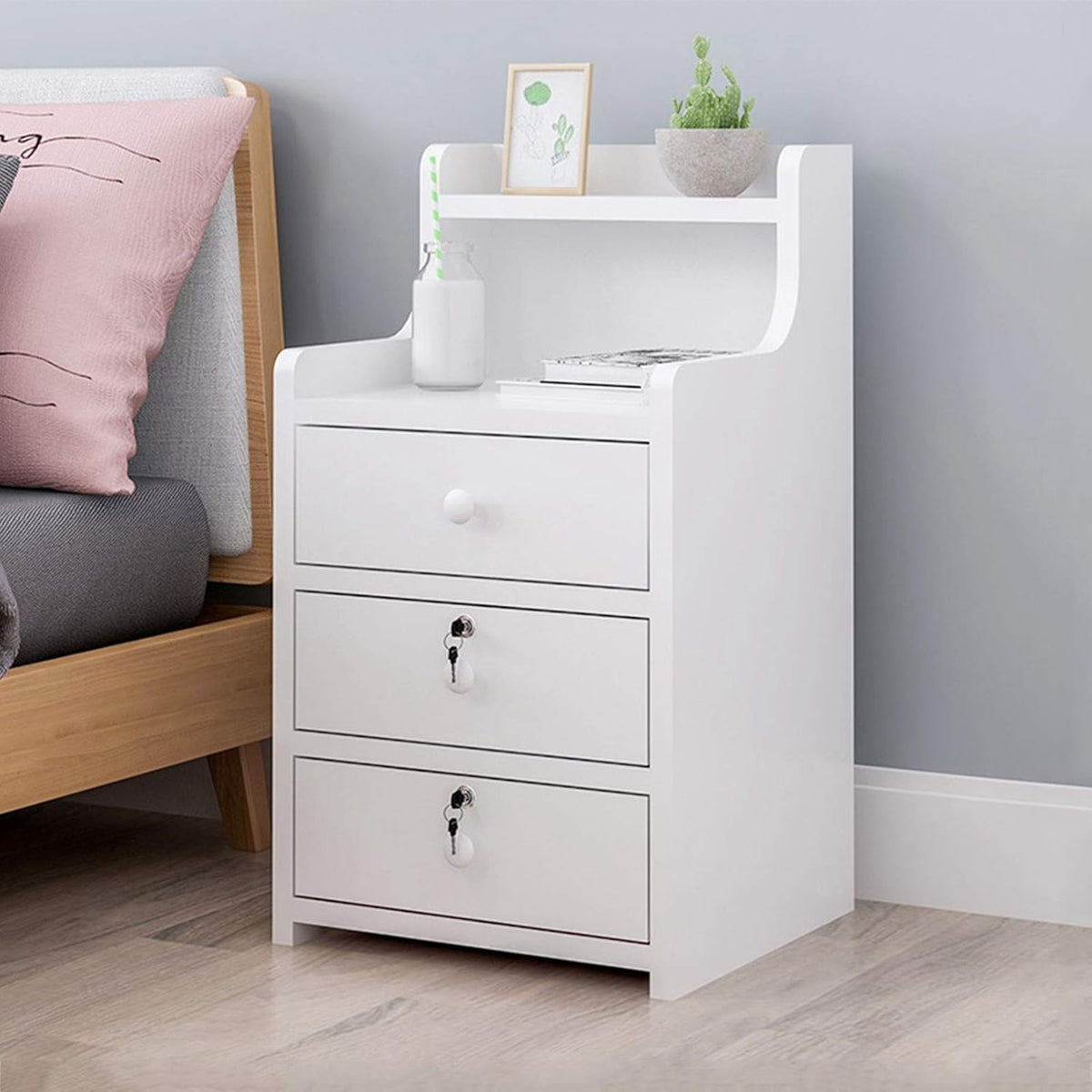 3 Drawer Wood Nightstand with Open Shelf P9235