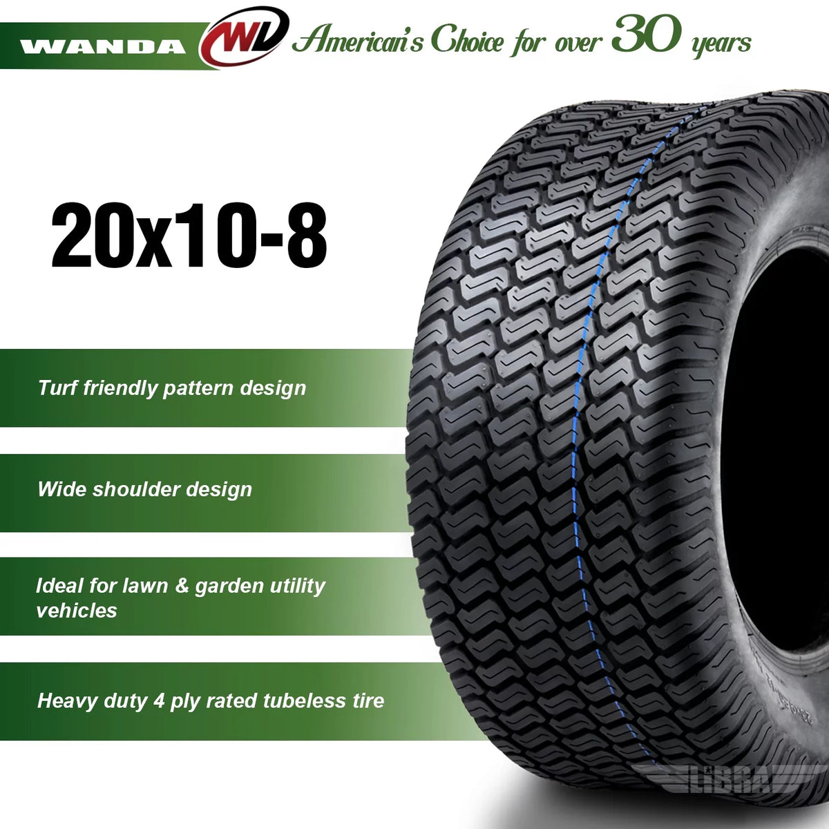 2 New 20x10-8 Lawn Mower Turf Tires B43039