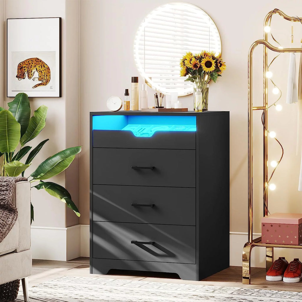 Black 3 Drawer Dresser with LED Lights D34434