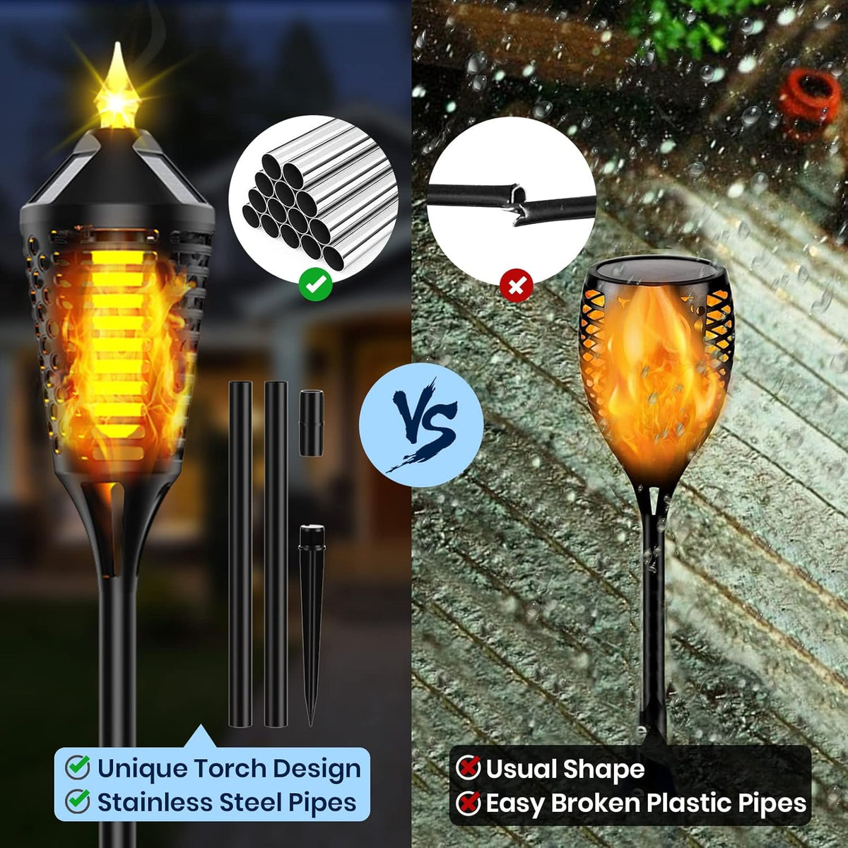 Waterproof LED Solar Torch Lights with Flickering Flame, 4 Pack H25061