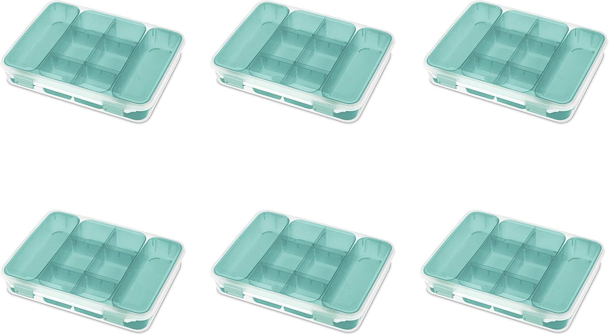 Clear Divided Case with Colored Latches and Tinted Trays, 6-Pack H826