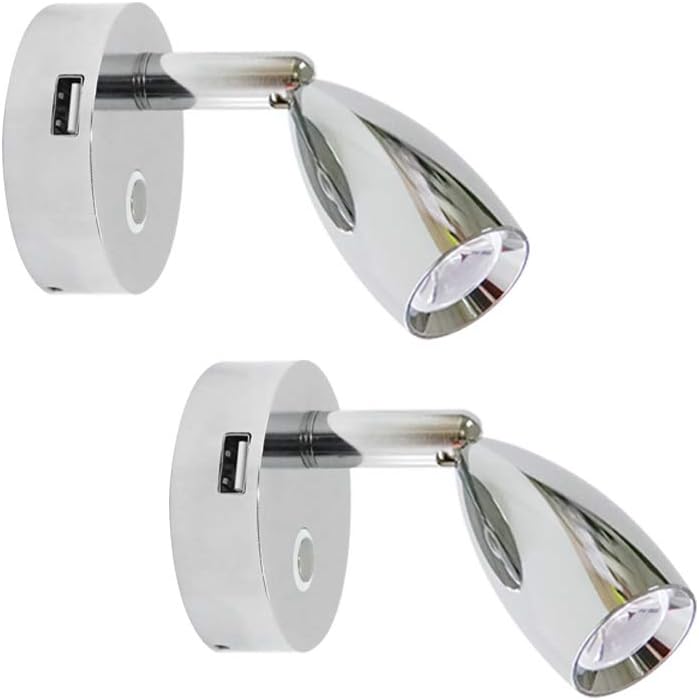 12V USB Reading Light with Touch Switch, Polished Chrome, Pack of 2 O2817