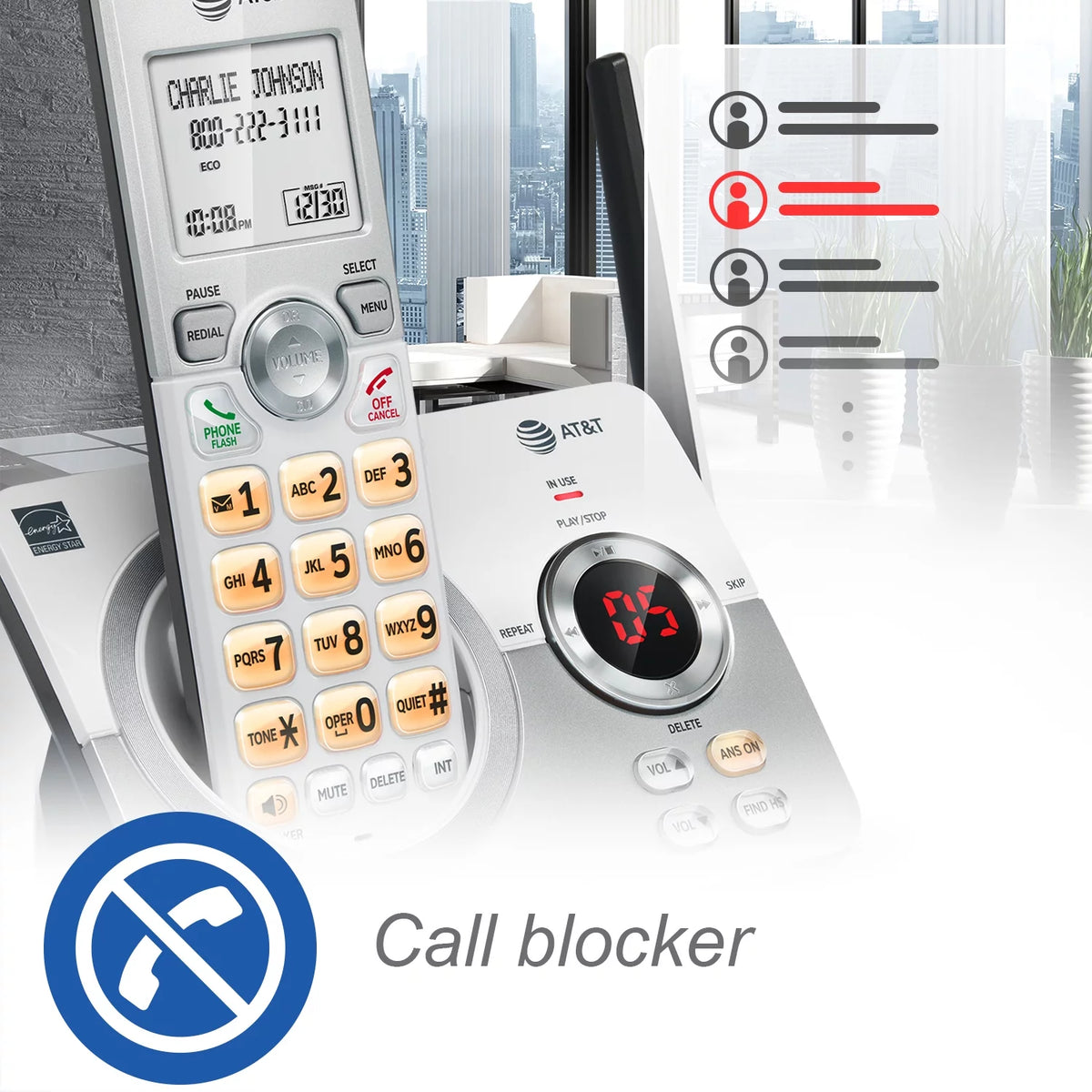 4-Handset Cordless Phone with Answering System and Call Block C116