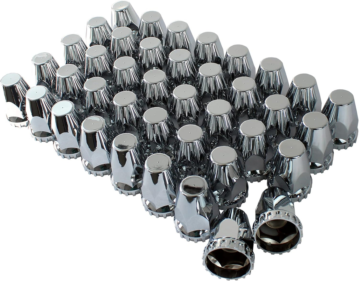 33mm Chrome ABS Plastic Screw on Lug Nut Covers Caps with Flange (40) D3809