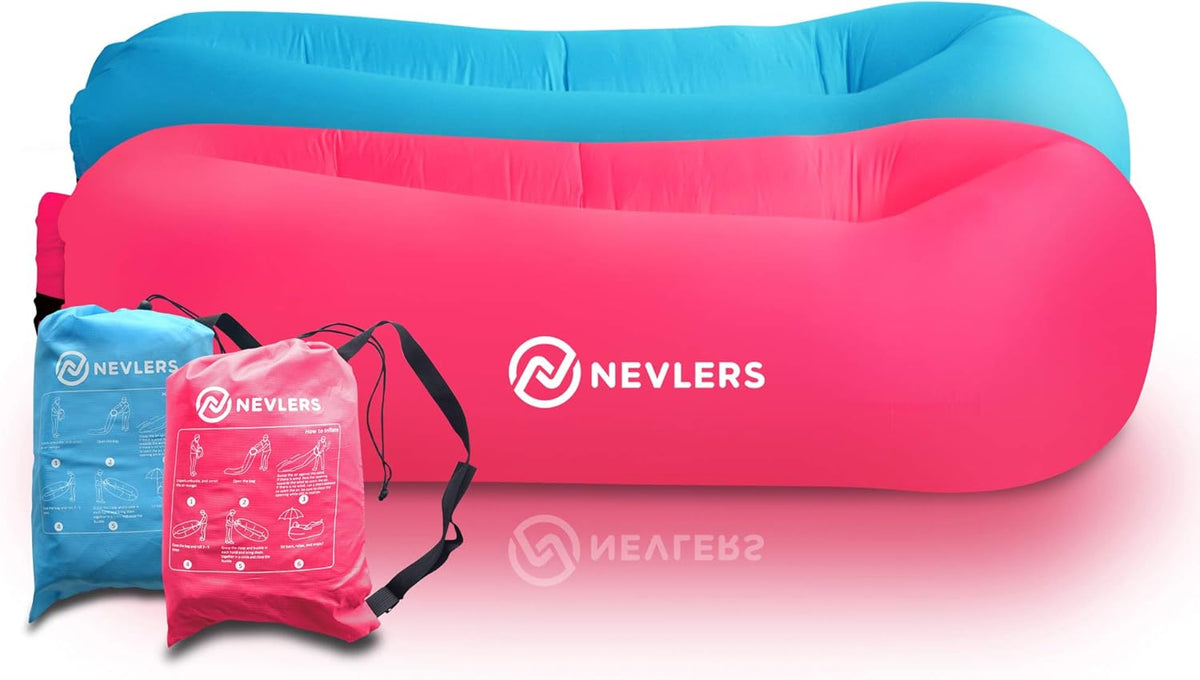 2 Pack Inflatable Loungers with Side Pockets and Travel Bags Z220