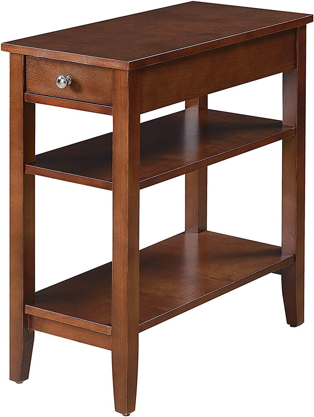 Three Tier End Table with Drawer, Mahogany Y85091