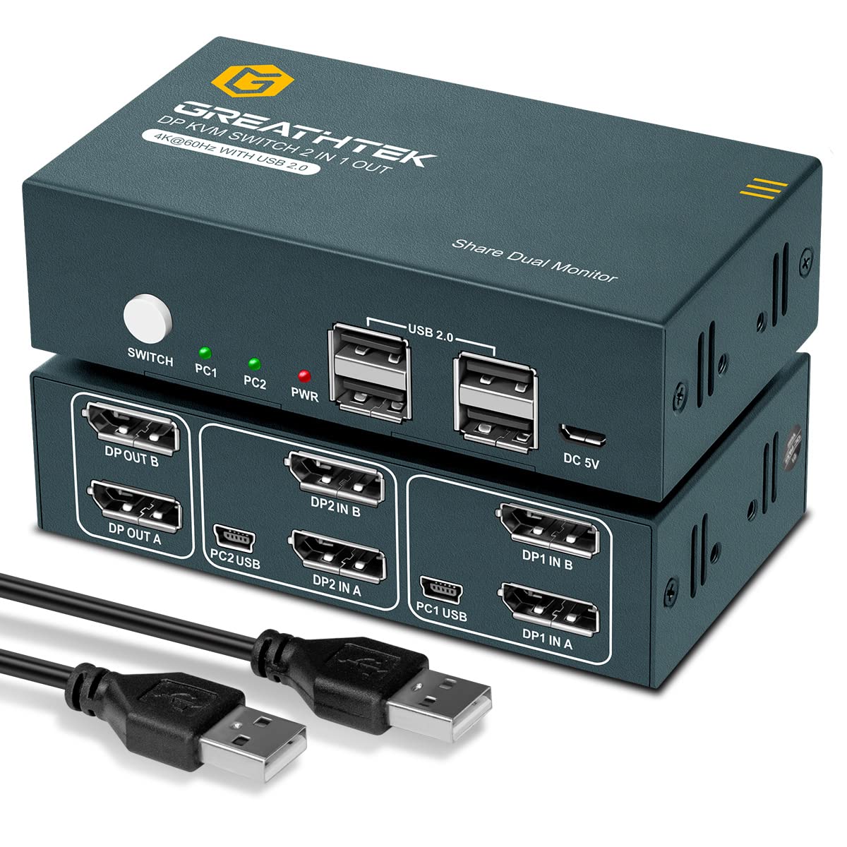 Dual Monitor DisplayPort 4K 60Hz KVM Switch with 4 USB 2.0 Port V551031