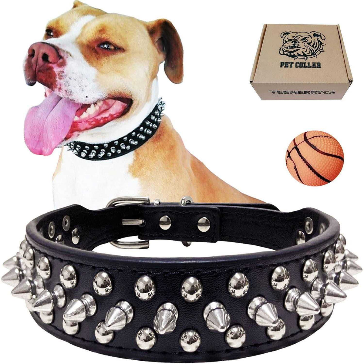 Adjustable Leather Spiked Studded Dog Collar L4642