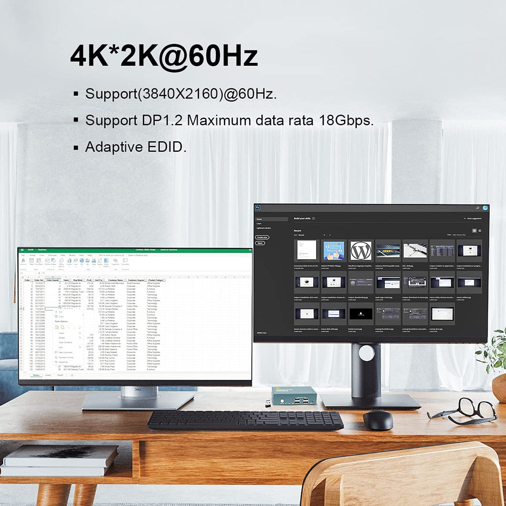 Dual Monitor DisplayPort 4K 60Hz KVM Switch with 4 USB 2.0 Port V551031