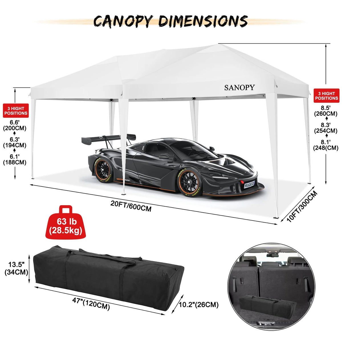 10' x 20' Pop Up Canopy Tent with 6 Removable Sidewalls and Carry Bag, White K732