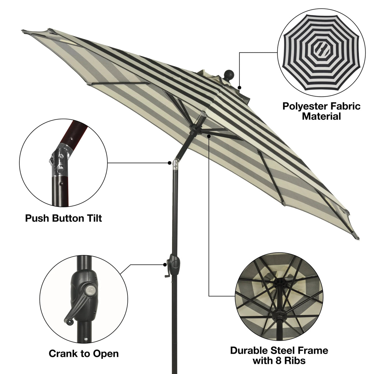9' Round Crank Patio Umbrella S7318