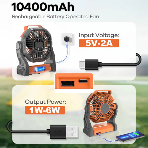 10400mah Portable Rechargeable Camping Fan with LED Lantern O89051