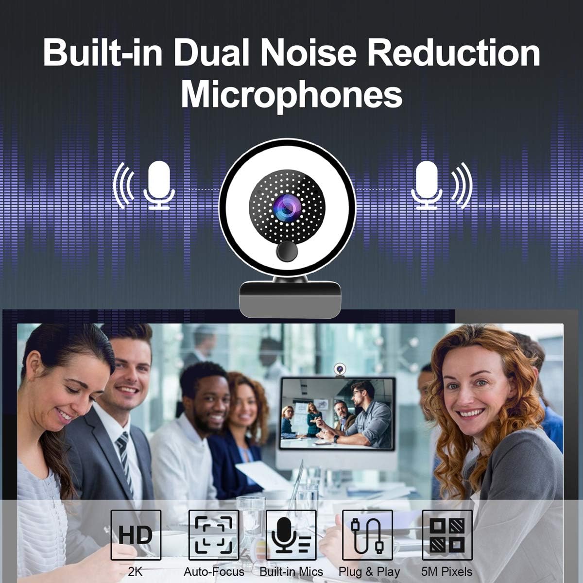 2K FHD Webcam with Ring Light and Microphone N657279