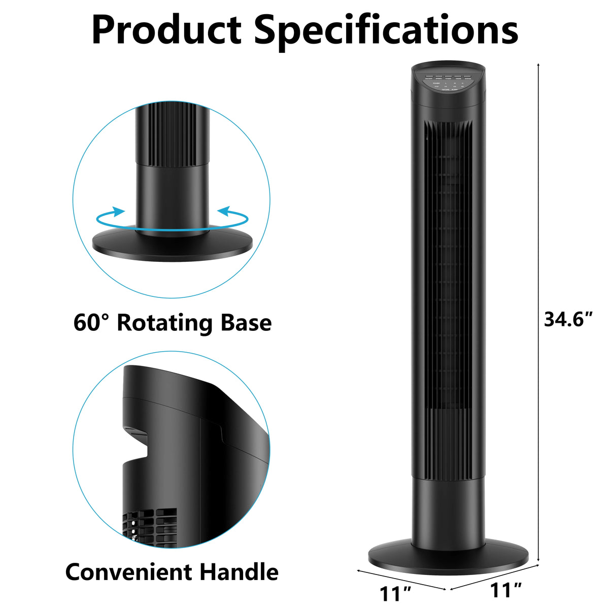 35 Standing Floor Fan with Remote, 3 Speeds, 3 Modes, 8H Timer I749