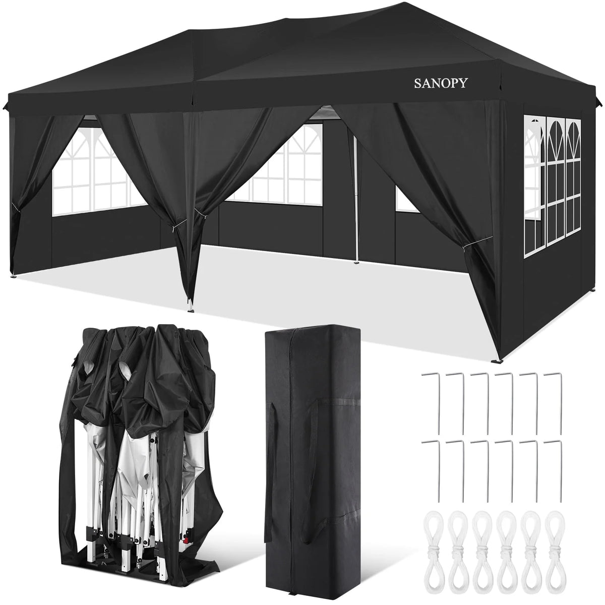 10' x 20' Pop Up Canopy Tent with 6 Removable Sidewalls and Carry Bag, White K732