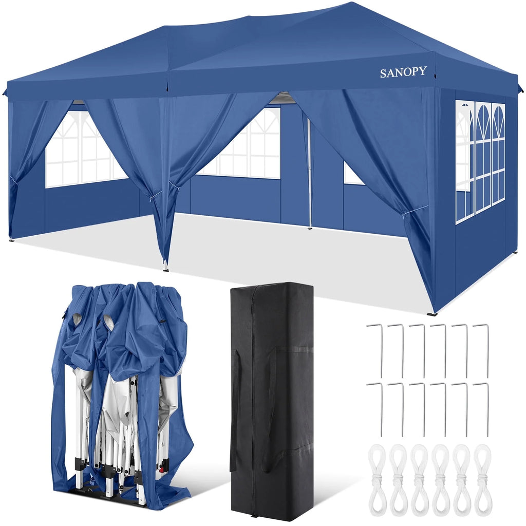 10' x 20' Pop Up Canopy Tent with 6 Removable Sidewalls and Carry Bag, White K732