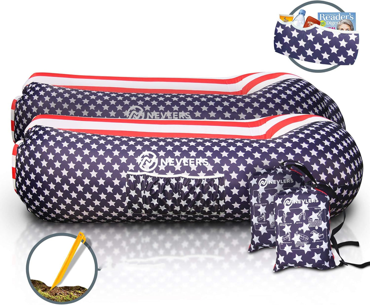 2 Pack Inflatable Loungers with Side Pockets and Travel Bags Z220