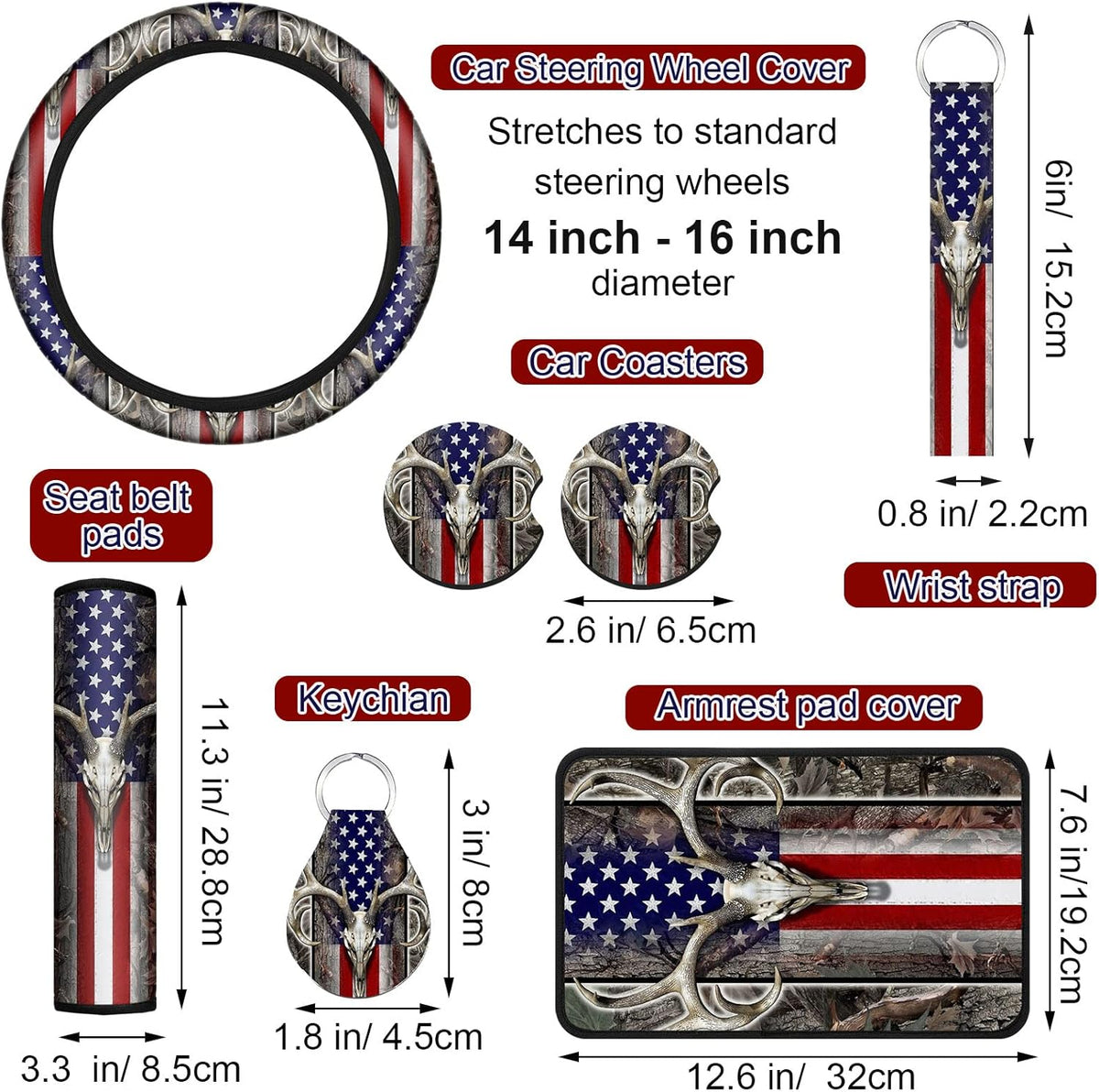 10 Pieces American Flag Camo Print Car Accessories Set Z598