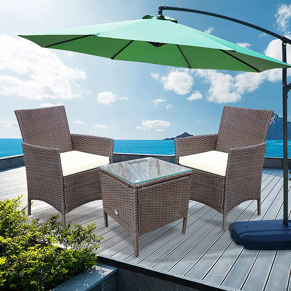 3 Pieces Beige Rattan Wicker Outdoor Furniture Set O375