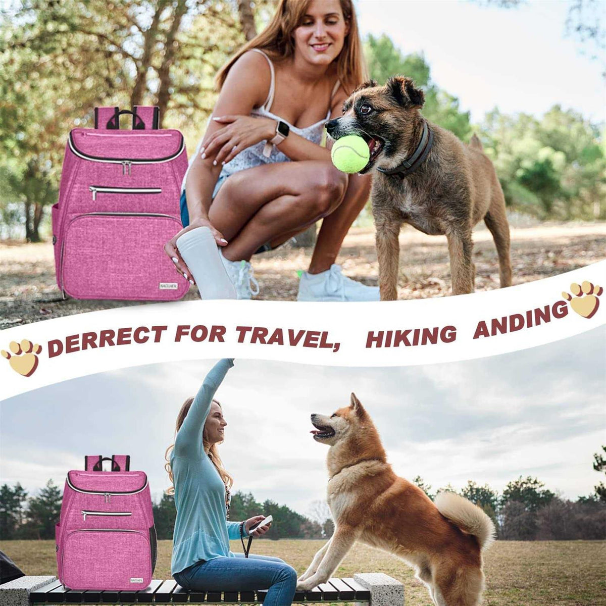 Airline Approved Dog Travel Backpack with 2 Collapsible Bowls and 2 Food Baskets Y1277
