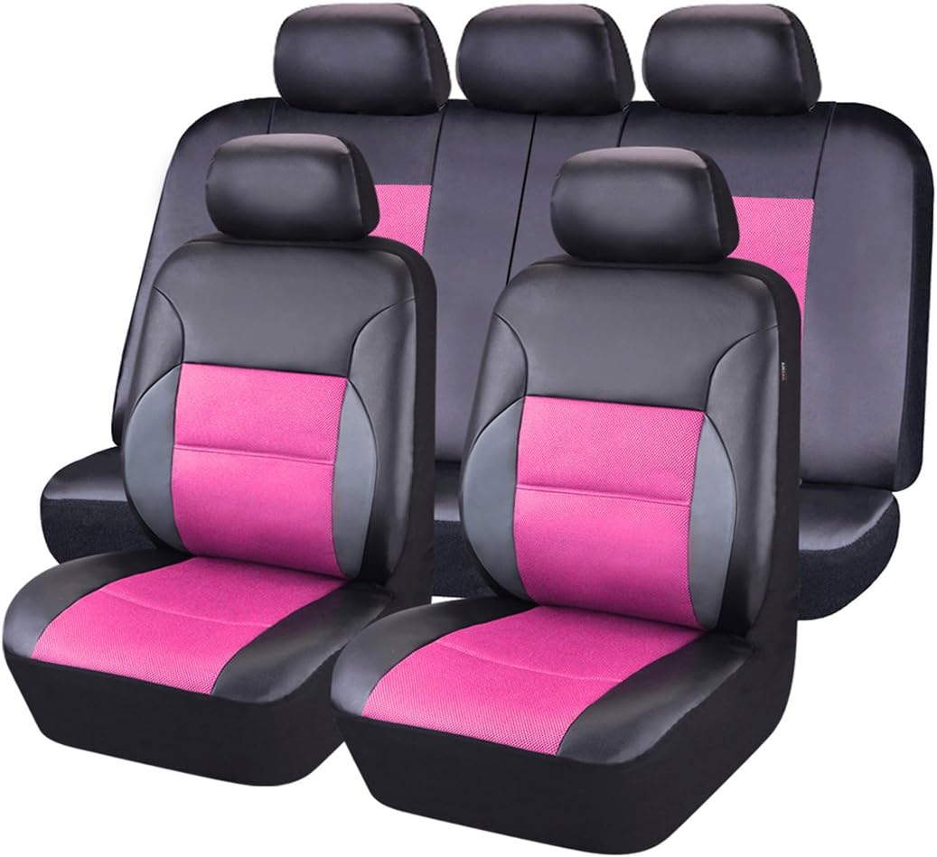 11PCS Leather Car Seat Covers Set Black and Beige A2969