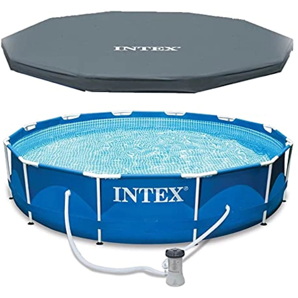 12 Ft x 30 Inches Metal Frame Above Ground Swimming Pool with Filter & Cover Y148418