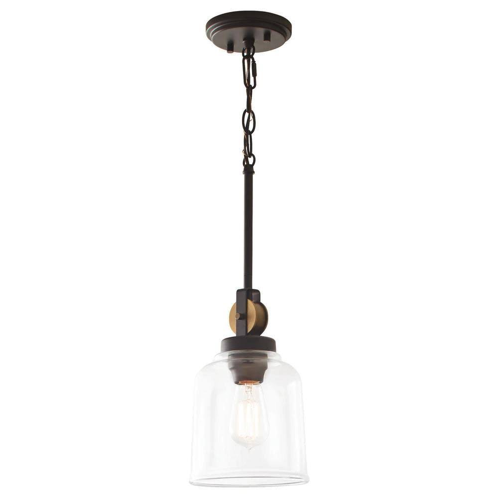 1-Light Blackened Bronze Mini-Pendant with Clear Glass Shade R887735
