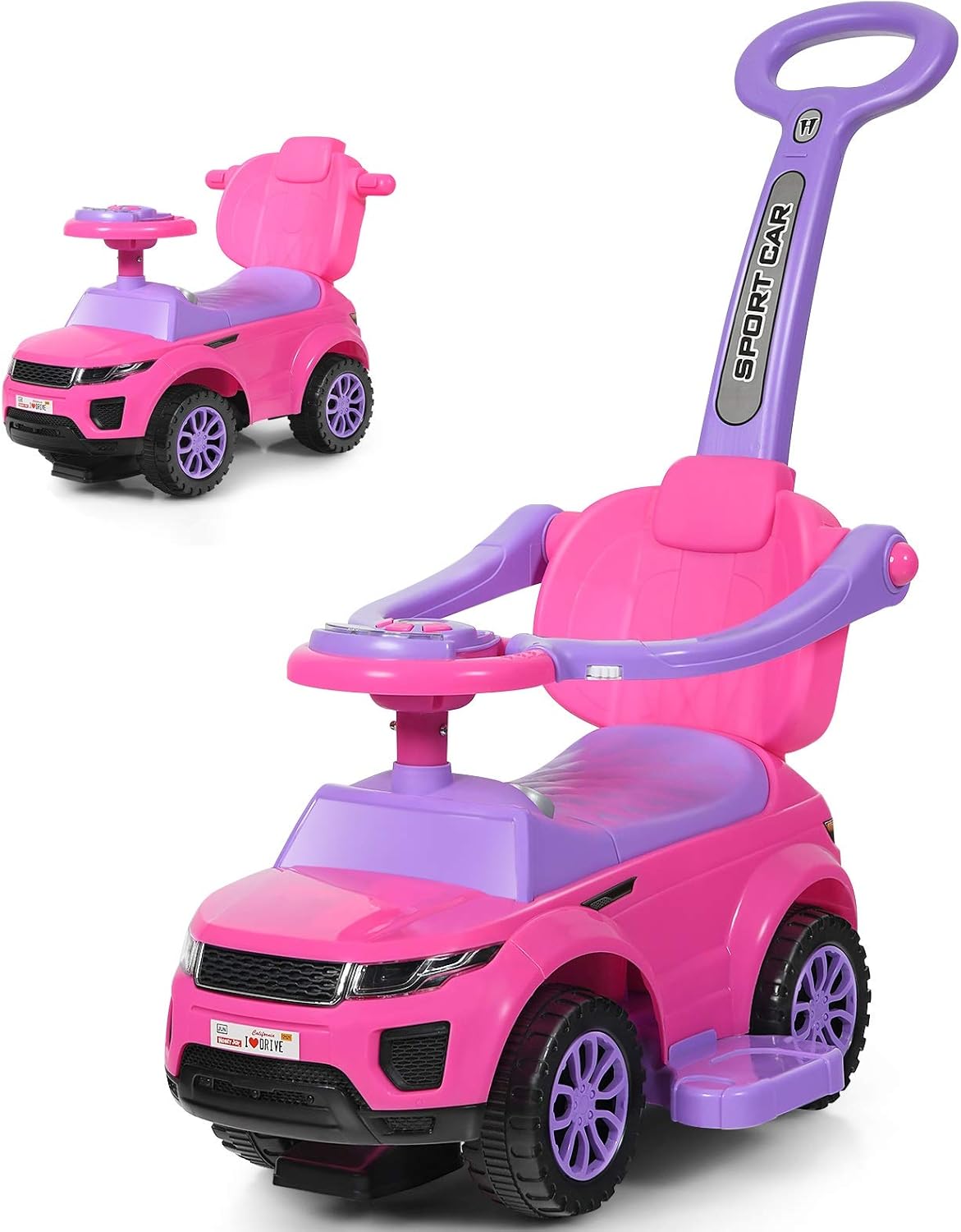 3 in 1 Ride on Push Car with Horn Music Light Pink G7273