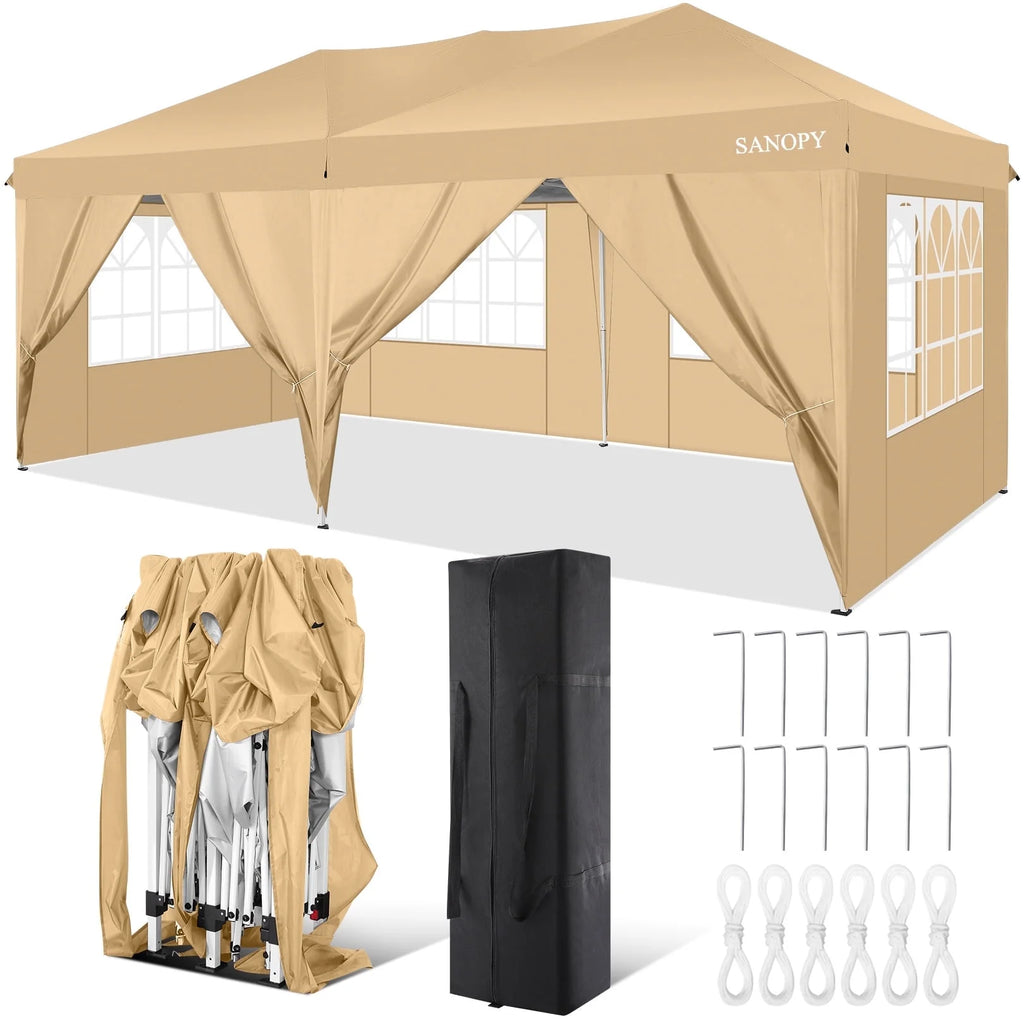 10' x 20' Pop Up Canopy Tent with 6 Removable Sidewalls and Carry Bag, White K732