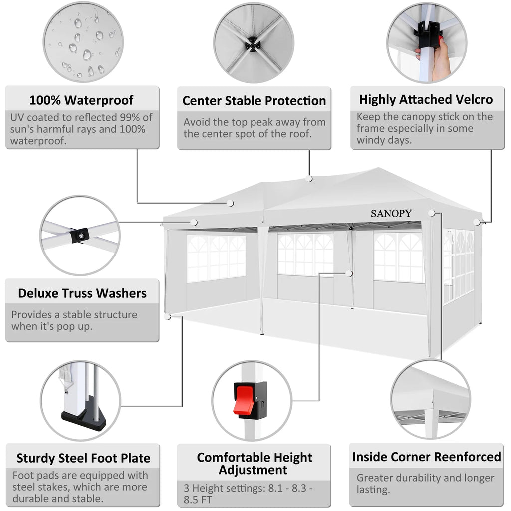 10' x 20' Pop Up Canopy Tent with 6 Removable Sidewalls and Carry Bag, White K732