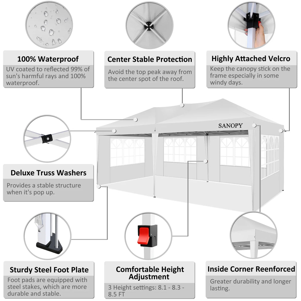10' x 20' Pop Up Canopy Tent with 6 Removable Sidewalls and Carry Bag, White K732