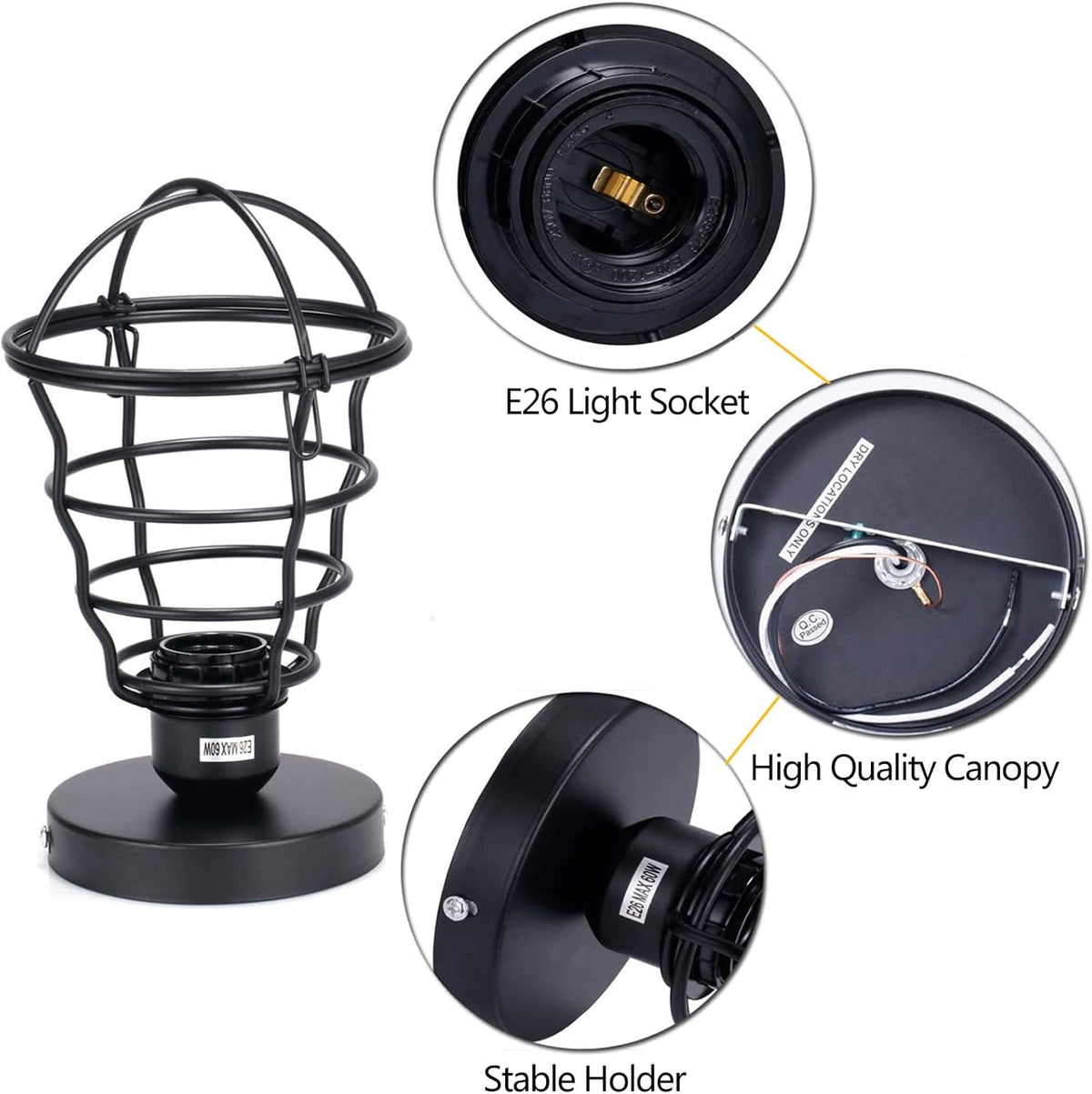 Vintage Black Metal Cage Semi Flush Mount Ceiling Light 2 Pack Y707