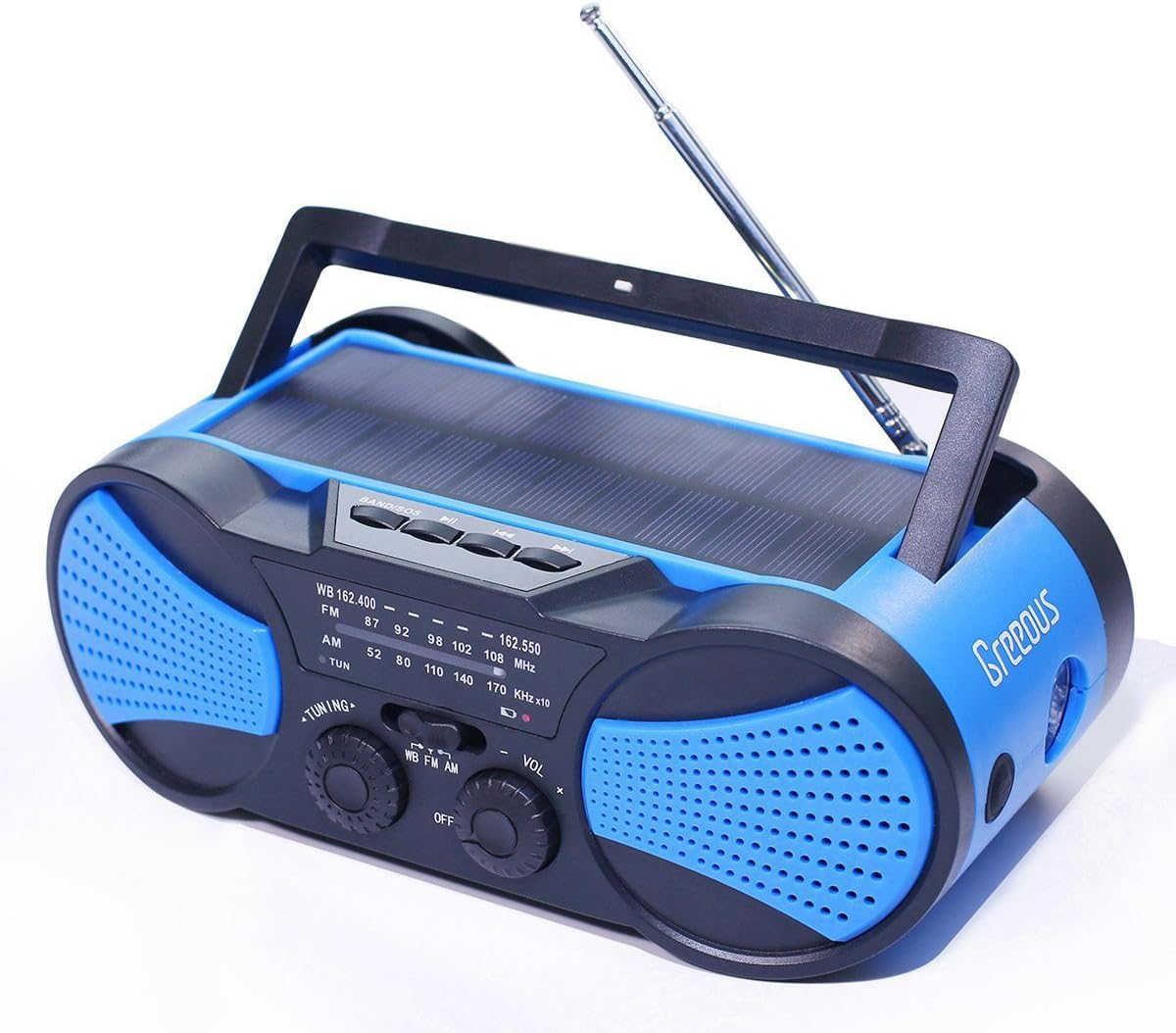 Blue Hand Crank Solar Weather Radio C40061