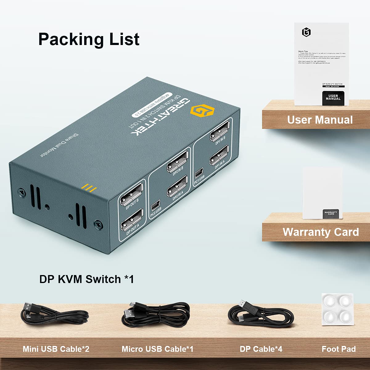 Dual Monitor DisplayPort 4K 60Hz KVM Switch with 4 USB 2.0 Port V551031