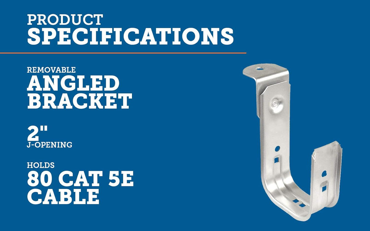 2 Inch Zinc Plated Steel J-Hook with Angle Bracket, 50 Pack H585