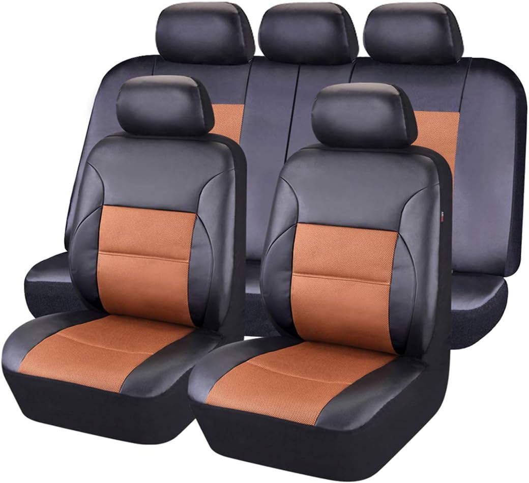 11PCS Leather Car Seat Covers Set Black and Beige A2969