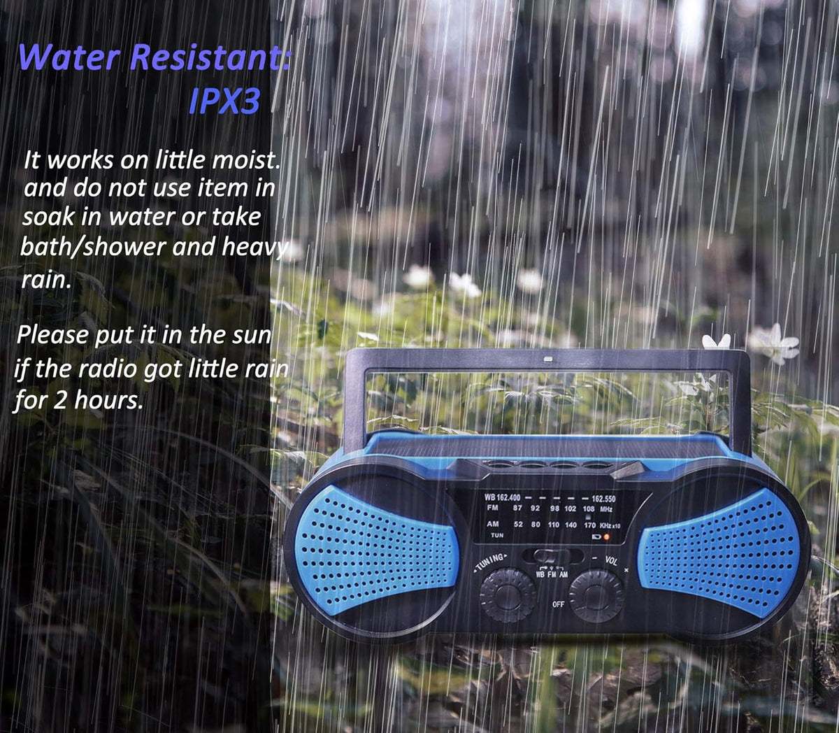 Blue Hand Crank Solar Weather Radio C40061