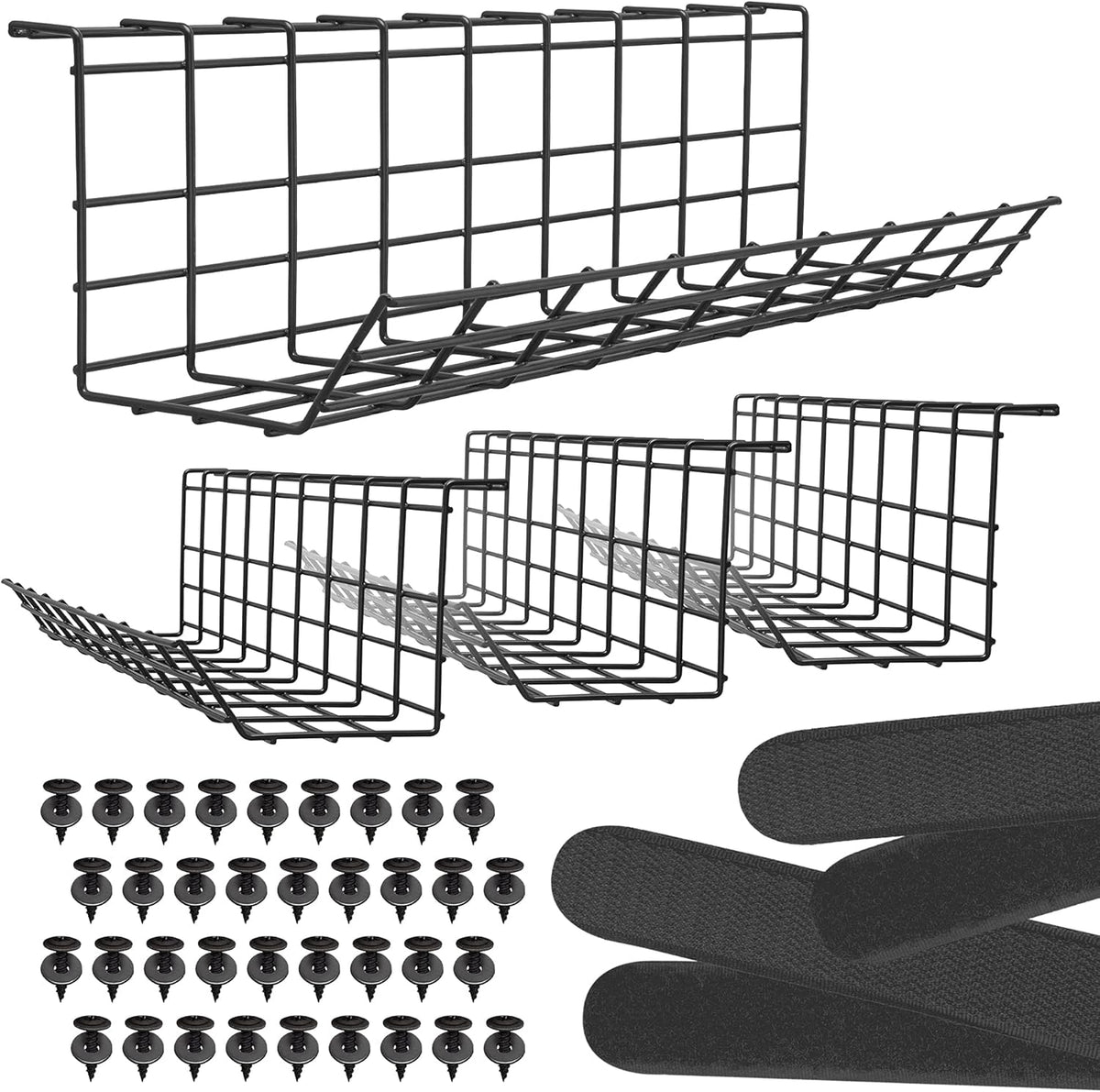 Black Under Desk Cable Management Tray Set of 4 D318016