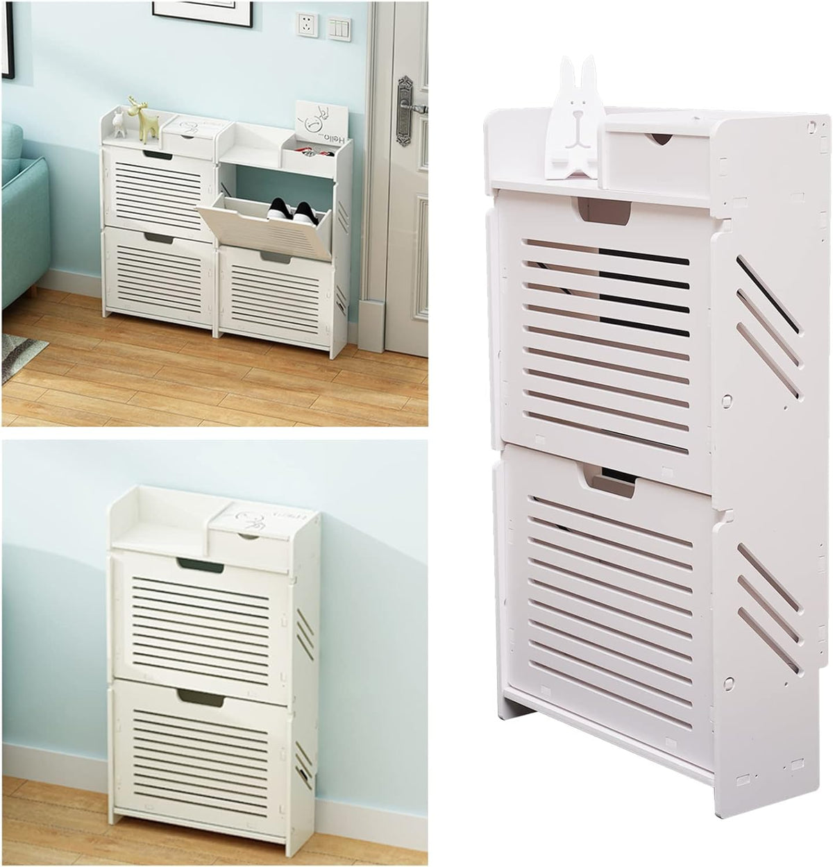 White 2 Flip Drawers Shoe Cabinet C205