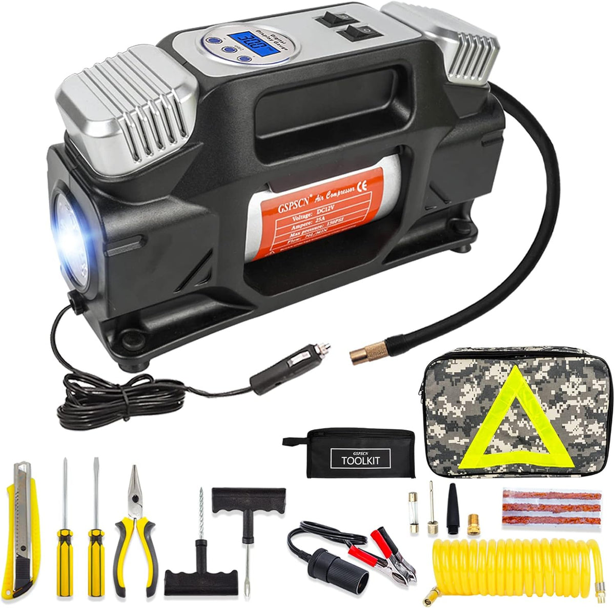 Portable Heavy Duty 12V Air Compressor with Digital Gauge C3551