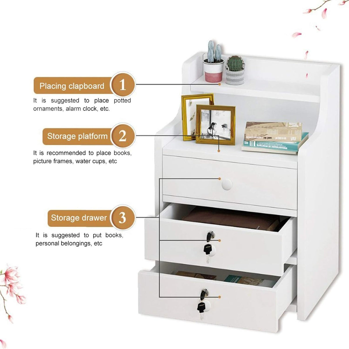 3 Drawer Wood Nightstand with Open Shelf P9235