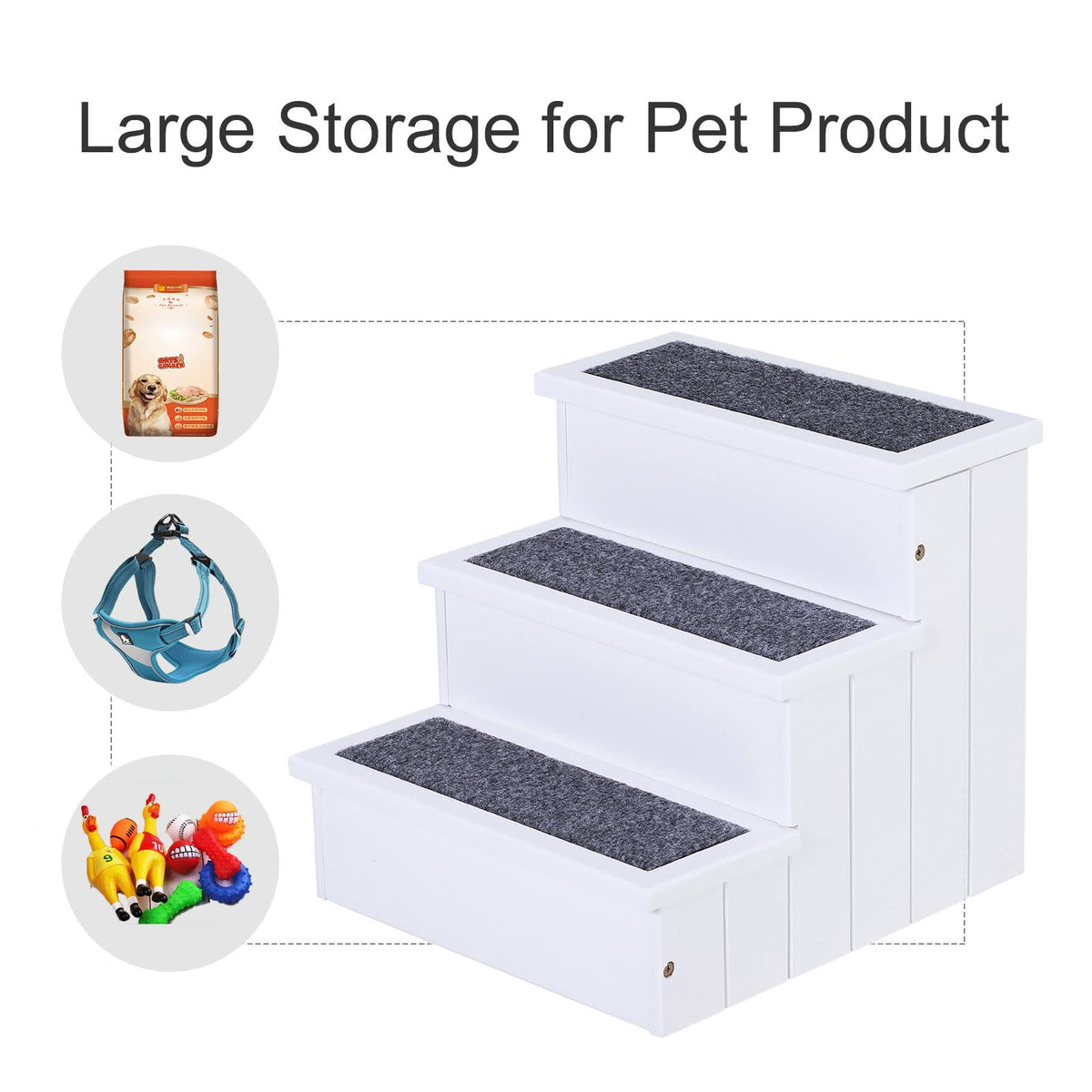 White 3 Step Wooden Non Slip Pet Stairs L279