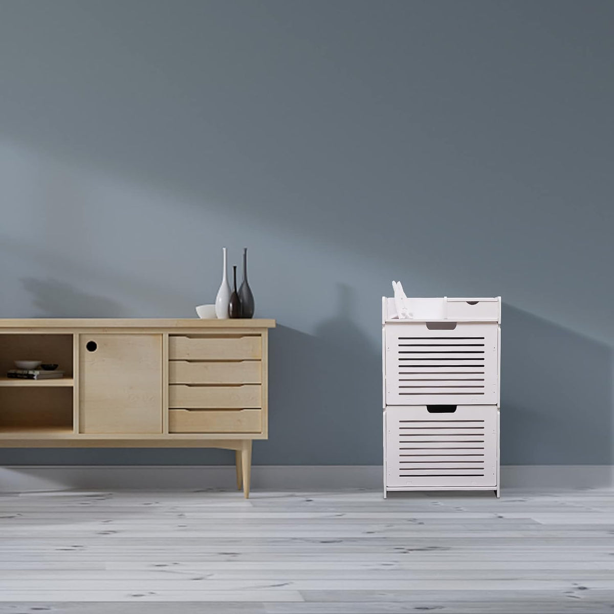 White 2 Flip Drawers Shoe Cabinet C205
